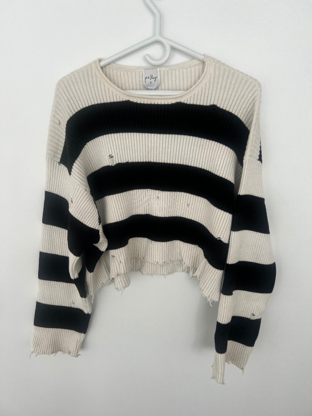 Princess Polly deconstructed black and white striped crop sweater